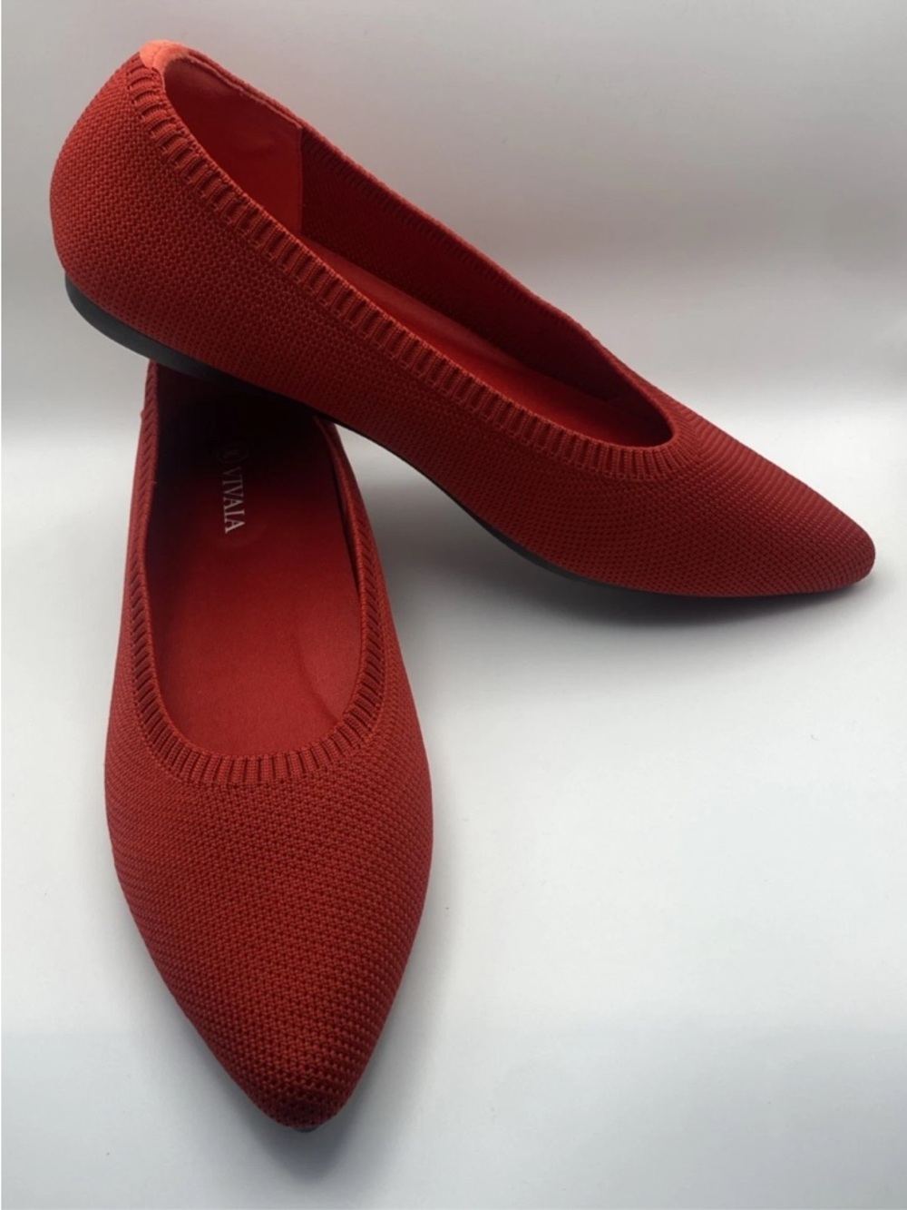 VIVAIA Aria Pointed Toe Knit Ballet Flats - Ruby Red - EU 39/ US 8.5